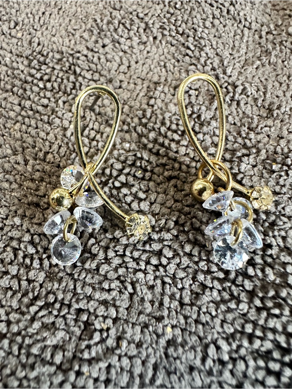 Gold Crystal Cluster Drop Earrings - Clear